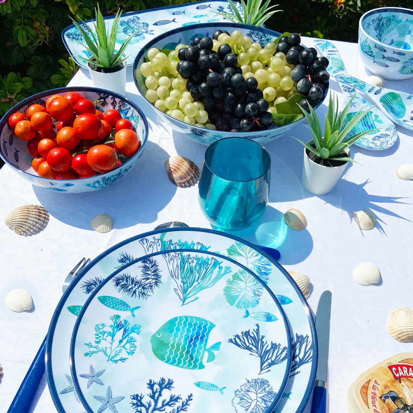 Large salad bowl in melamine with sea design - Ø 31 cm