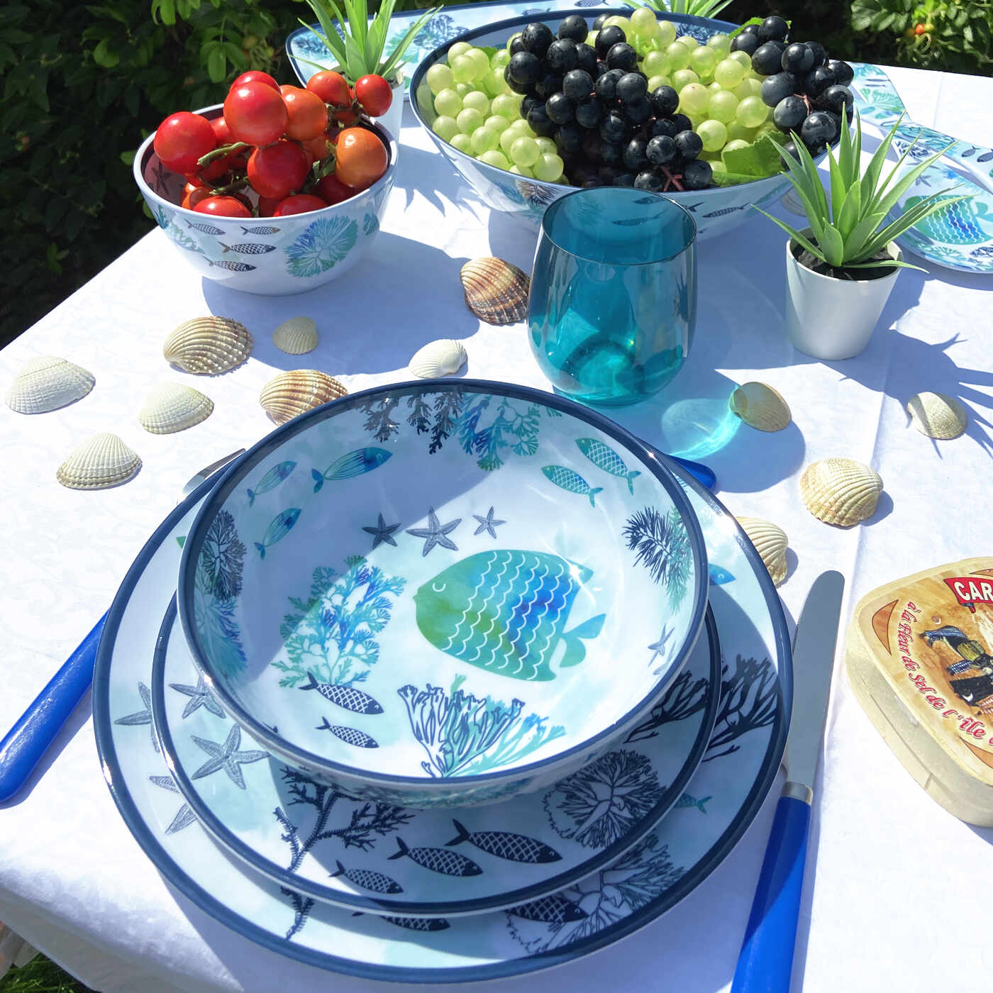 Soup / pasta plate in melamine with sea design - Ø 19 cm