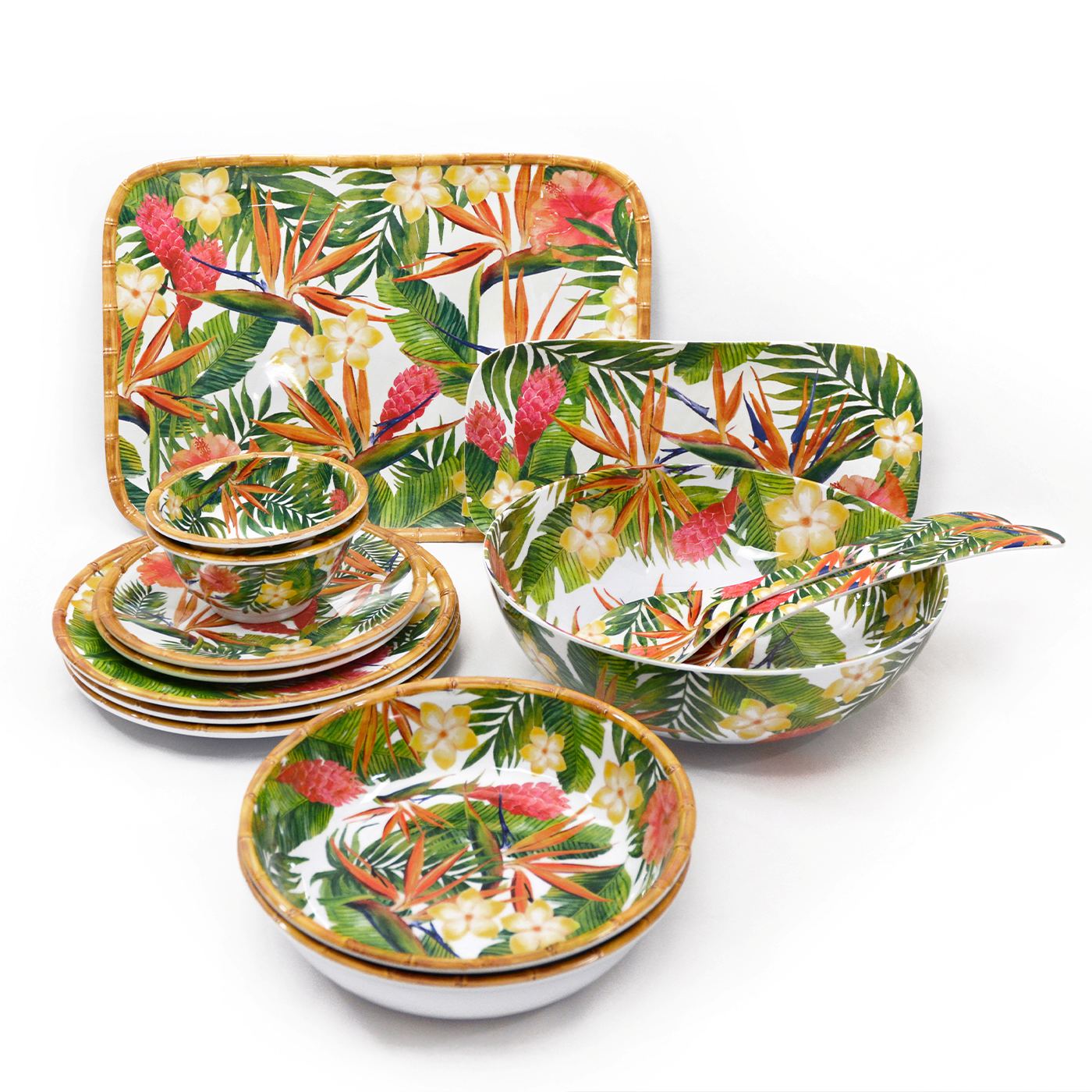 Soup / pasta plate in melamine with exotic flowers - Ø 20 cm