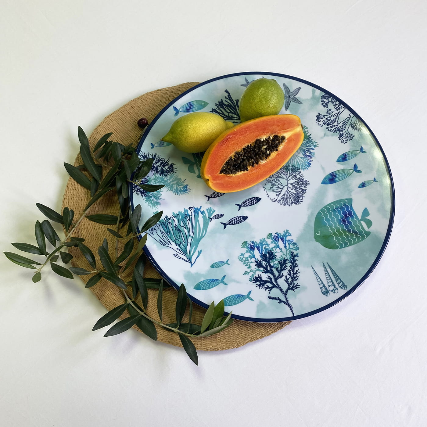 Round melamine serving dish with sea design - Ø 35,5 cm