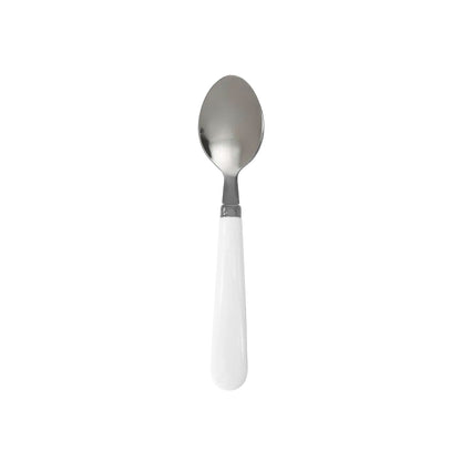 Thin stainless steel spoon, white melamine sleeve