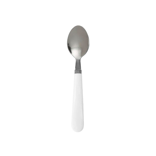 Thin stainless steel spoon, white melamine sleeve