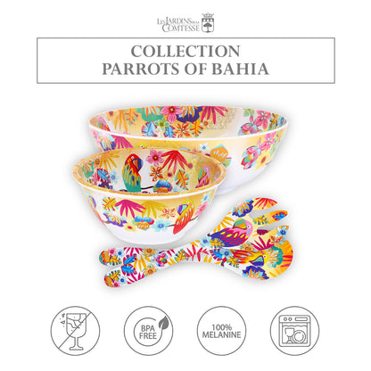 Salad servers in melamine with parrots - 33 cm
