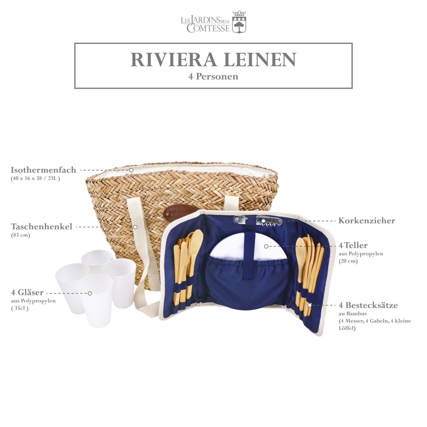 Beach Picnic Bag Riviera Linen - 4 persons