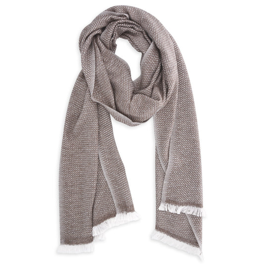 Men's & Women's Cashmere & Wool Scarf 40 x 190 cm - Brown / White