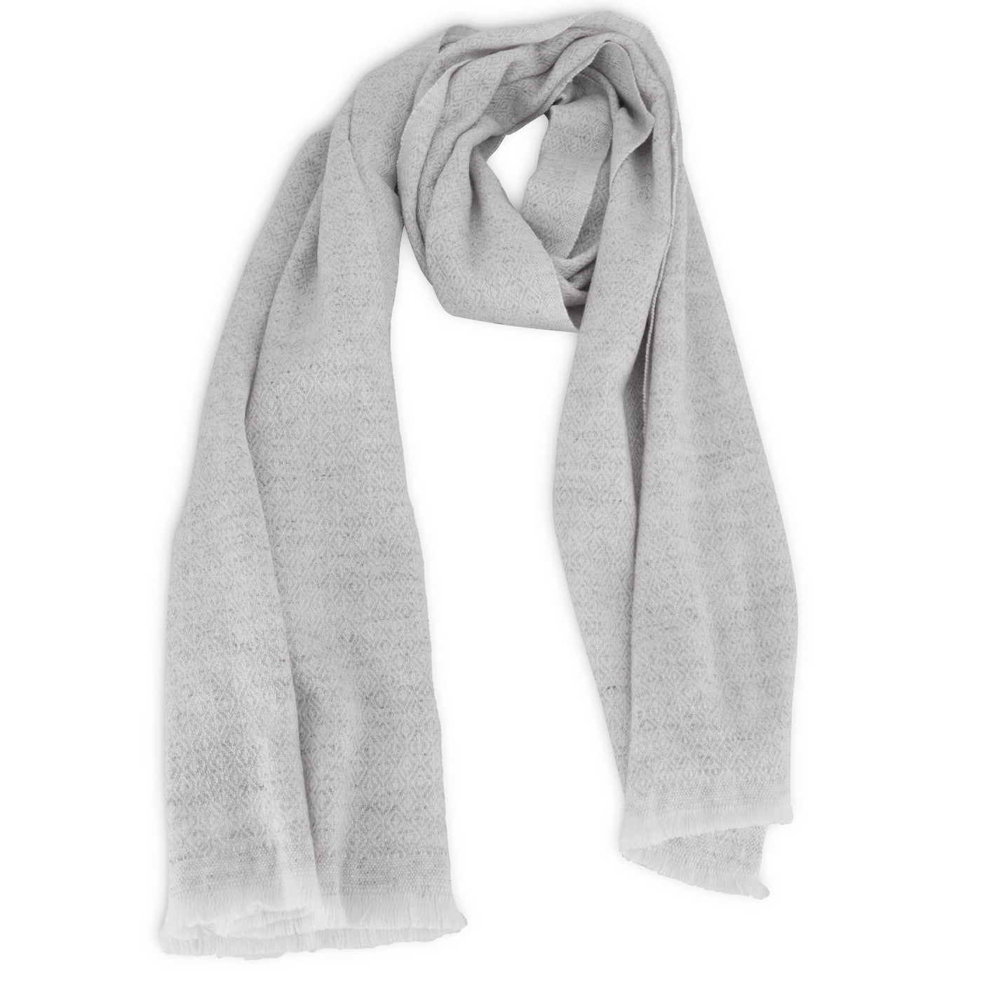 Men's silver grey cashmere and wool scarf - Diamond pattern