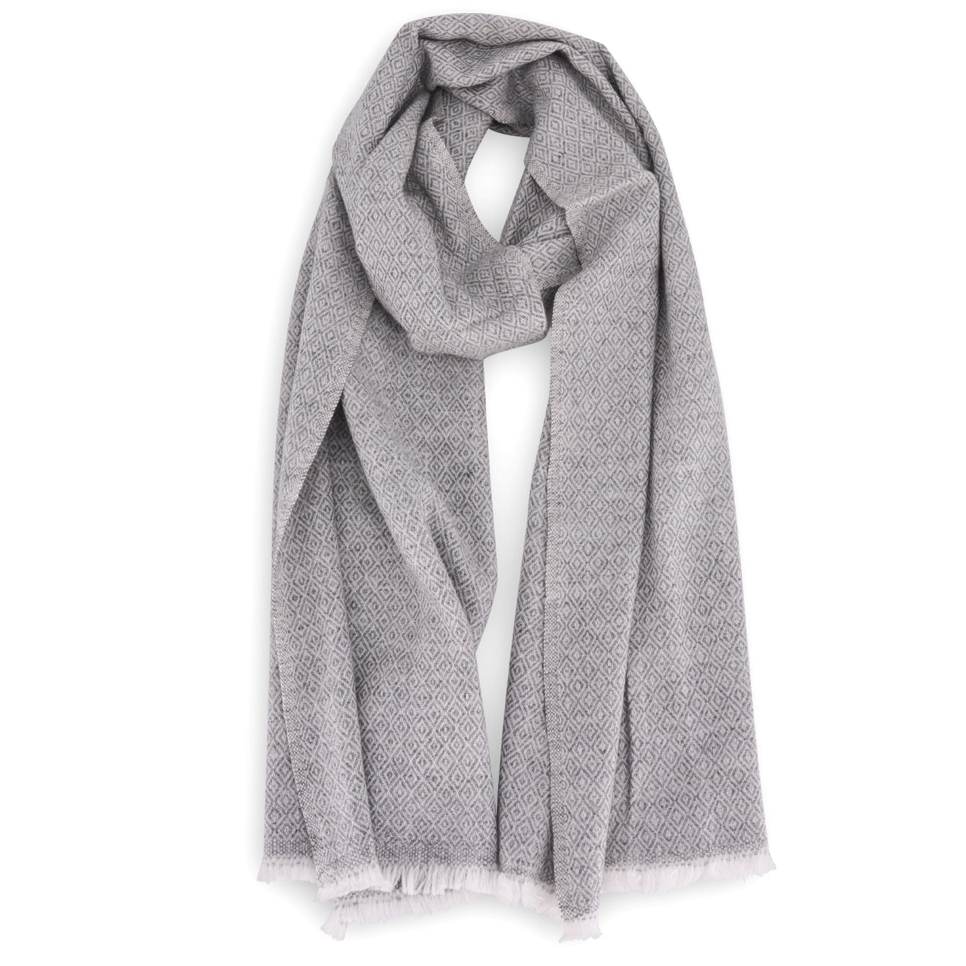 Men's mouse grey cashmere and wool scarf - Diamond pattern