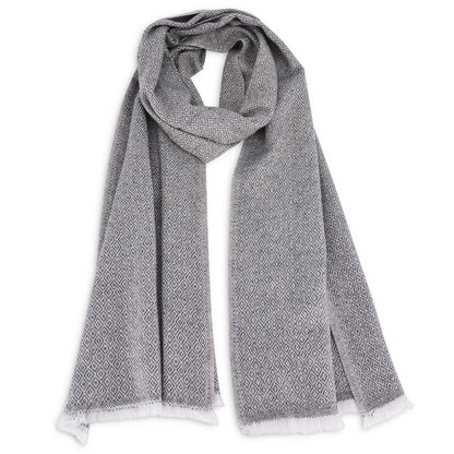 Men's anthracite grey cashmere and wool scarf - Diamond pattern