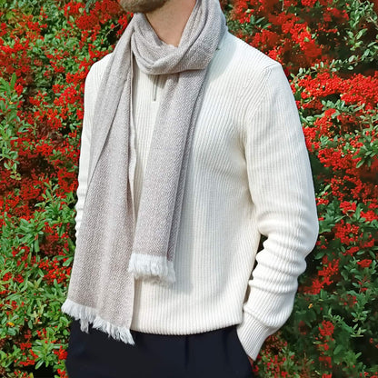 Men's chestnut cashmere and wool scarf - Diamond pattern