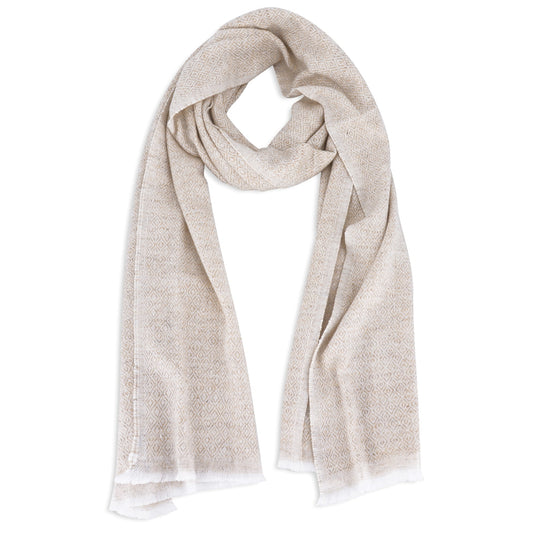 Men's camel cashmere and wool scarf - Diamond pattern