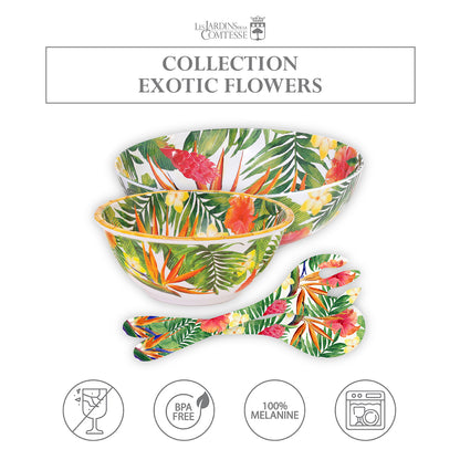 Salad servers in melamine with exotic flowers - 33 cm
