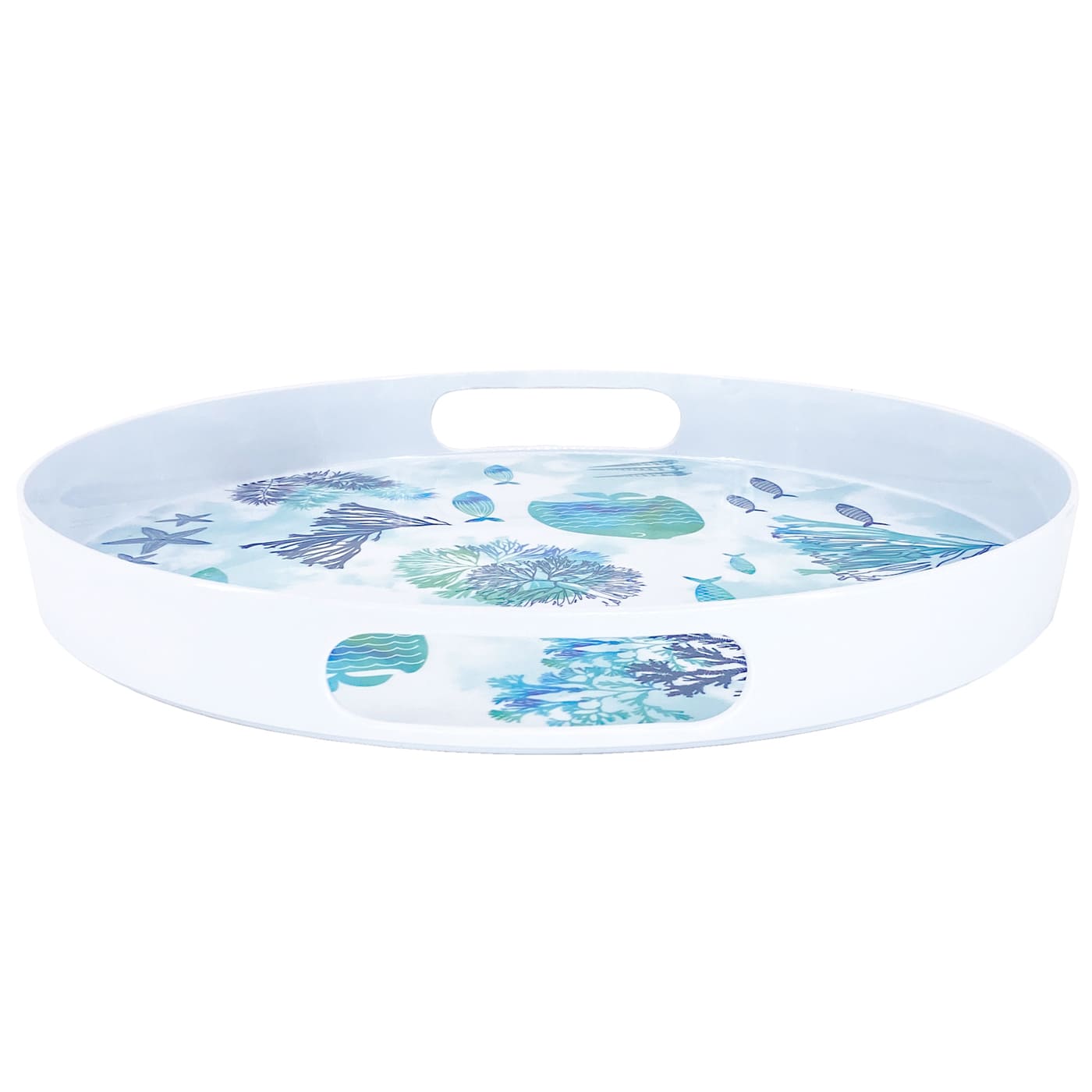 Round tray with handles in melamine with sea design - Ø 36 cm