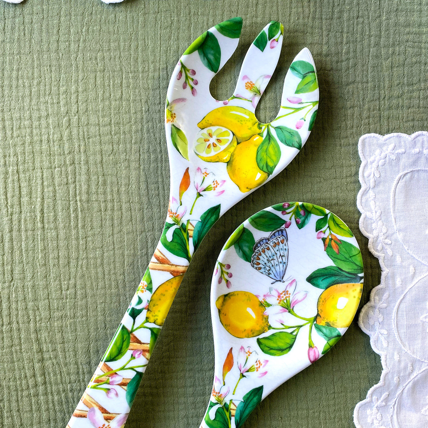 Salad servers in melamine with lemons - 33 cm
