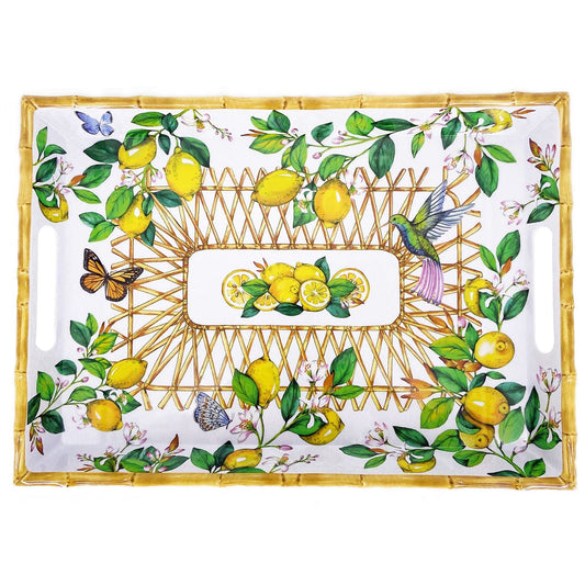 Large melamine tray with handles - lemon design - 50 x 36 x 5 cm