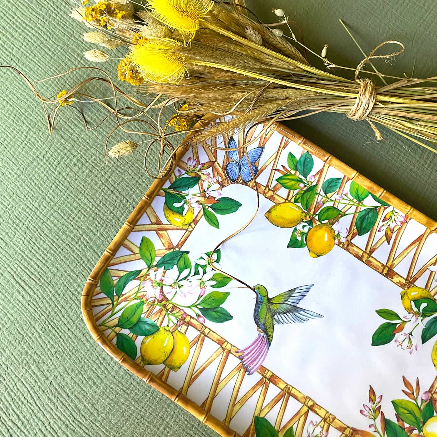 Rectangular tray in melamine with lemons - 45 x 32 cm