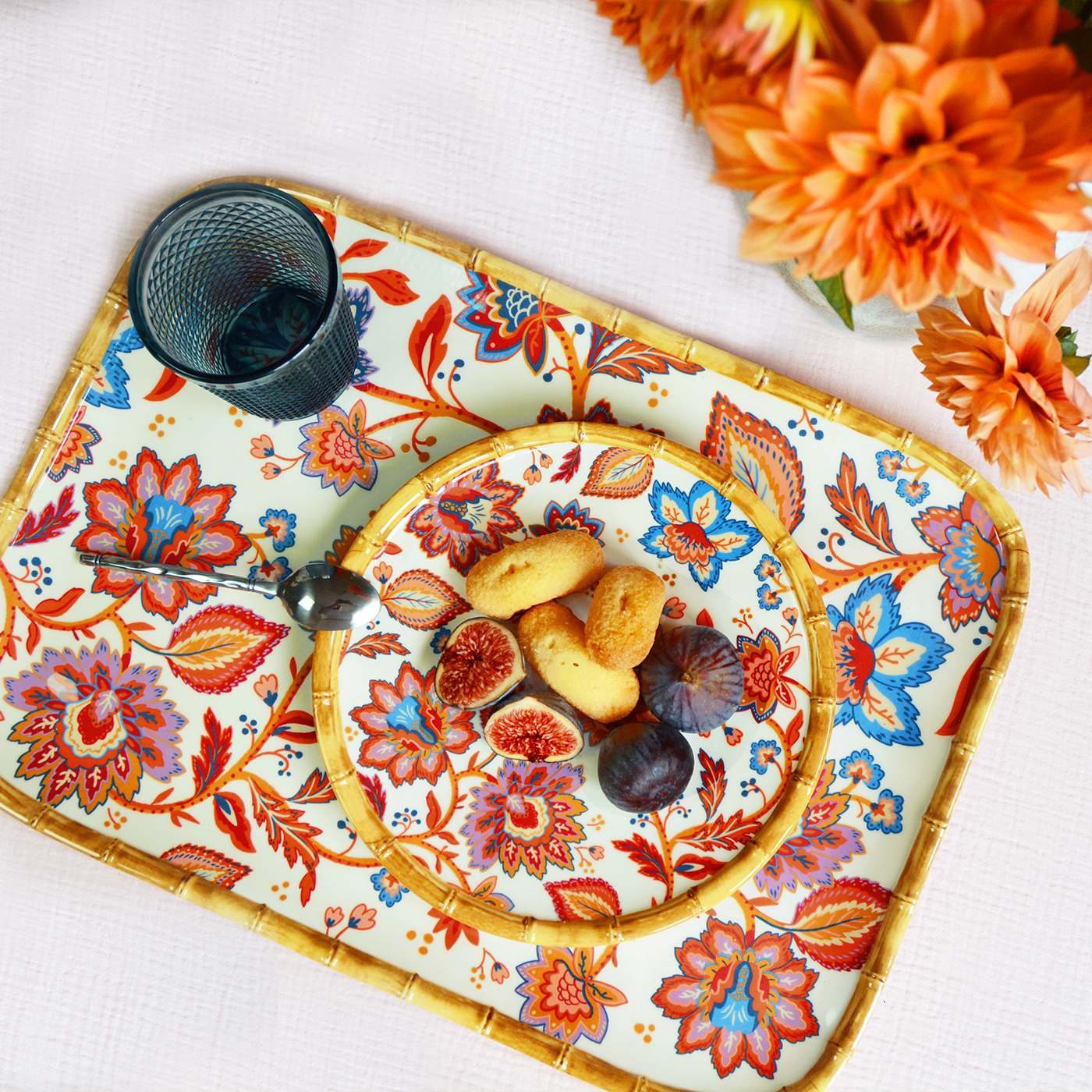 Large rectangular floral melamine display tray - 45 x 32 cm