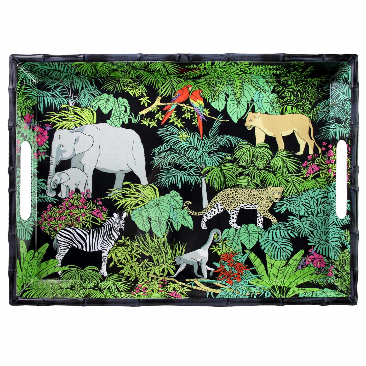 Large black melamine tray with handles - 50 x 36 x 5 cm