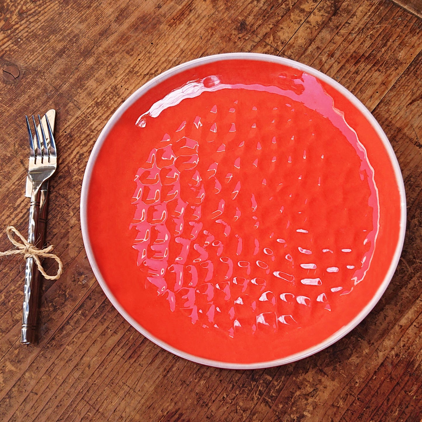 Large melamine dinner plate - Coral Red. 2 pieces