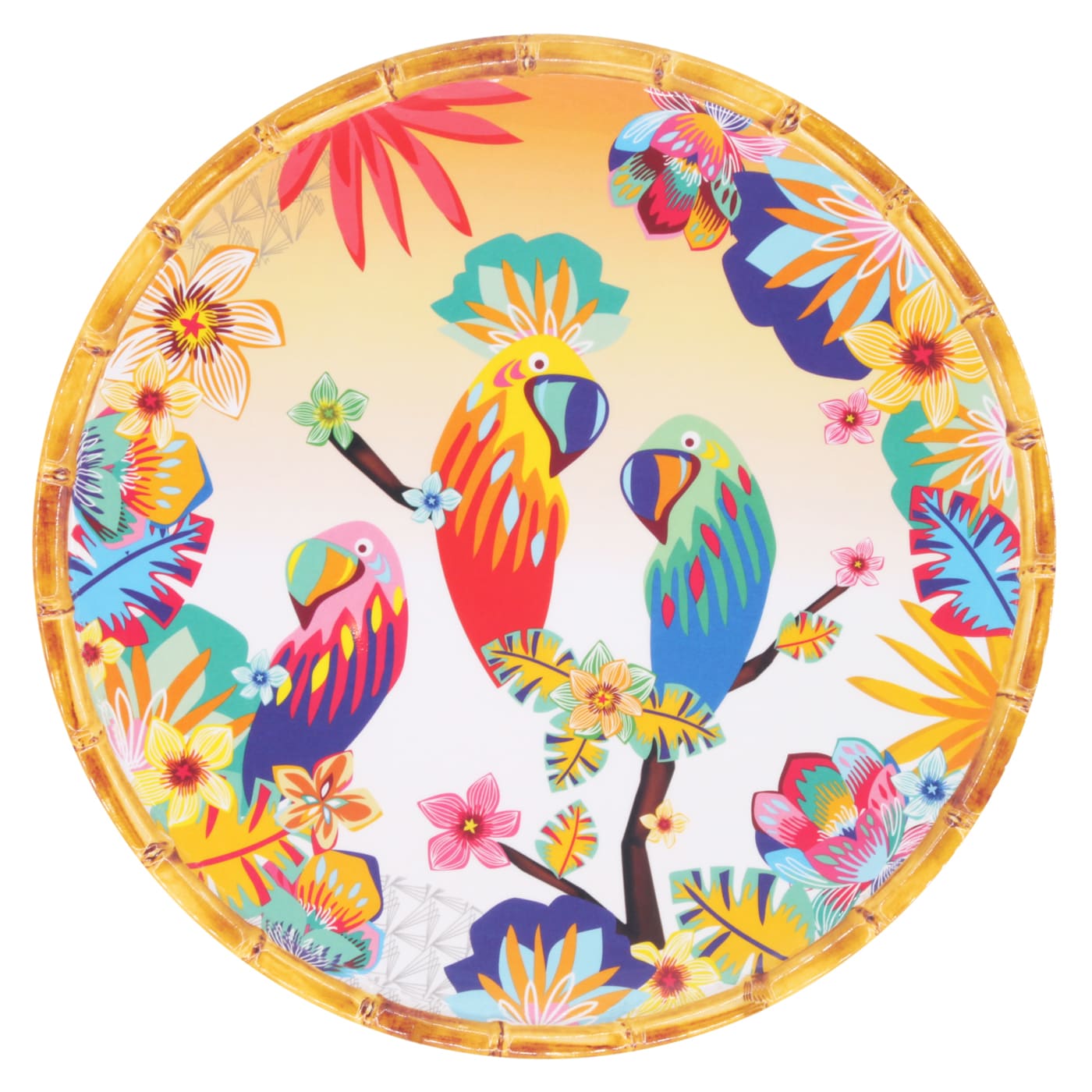 Large dinner plate in melamine with parrots - Ø 28 cm