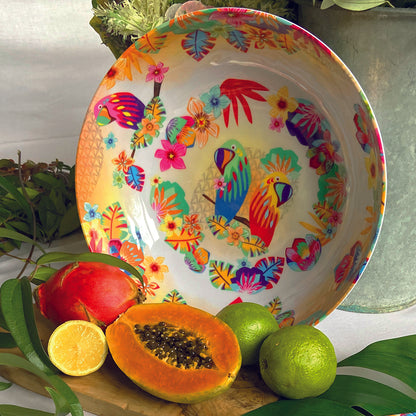 Large salad bowl in melamine with parrots - Ø 31 cm