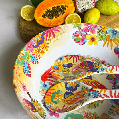 Large salad bowl in melamine with parrots - Ø 31 cm