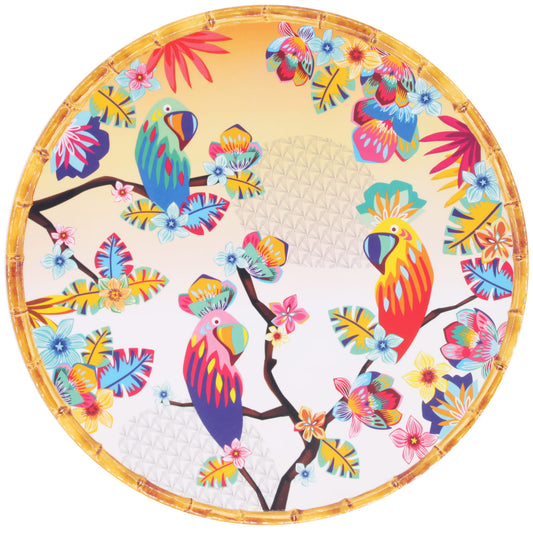 Round melamine serving dish with parrots - Ø 35,5 cm