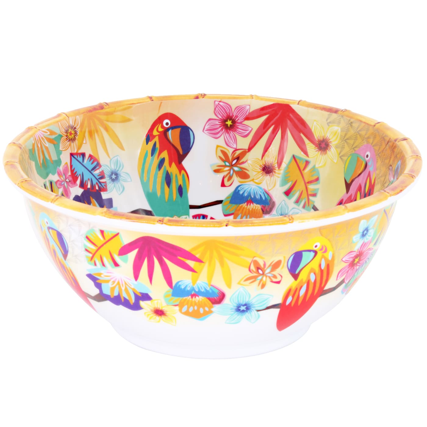Deep salad bowl in melamine with parrots - Ø 25 cm