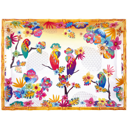 Large melamine tray with handles - parrot design - 50 x 36 x 5 cm