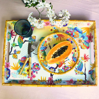 Large melamine tray with handles - parrot design - 50 x 36 x 5 cm