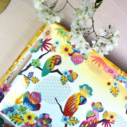 Large melamine tray with handles - parrot design - 50 x 36 x 5 cm