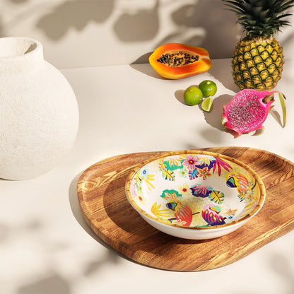 Large soup / pasta plate in melamine with parrots - Ø 23 cm