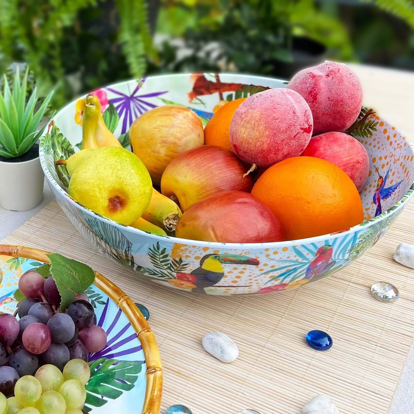 Large salad bowl in melamine with toucans O 31 cm