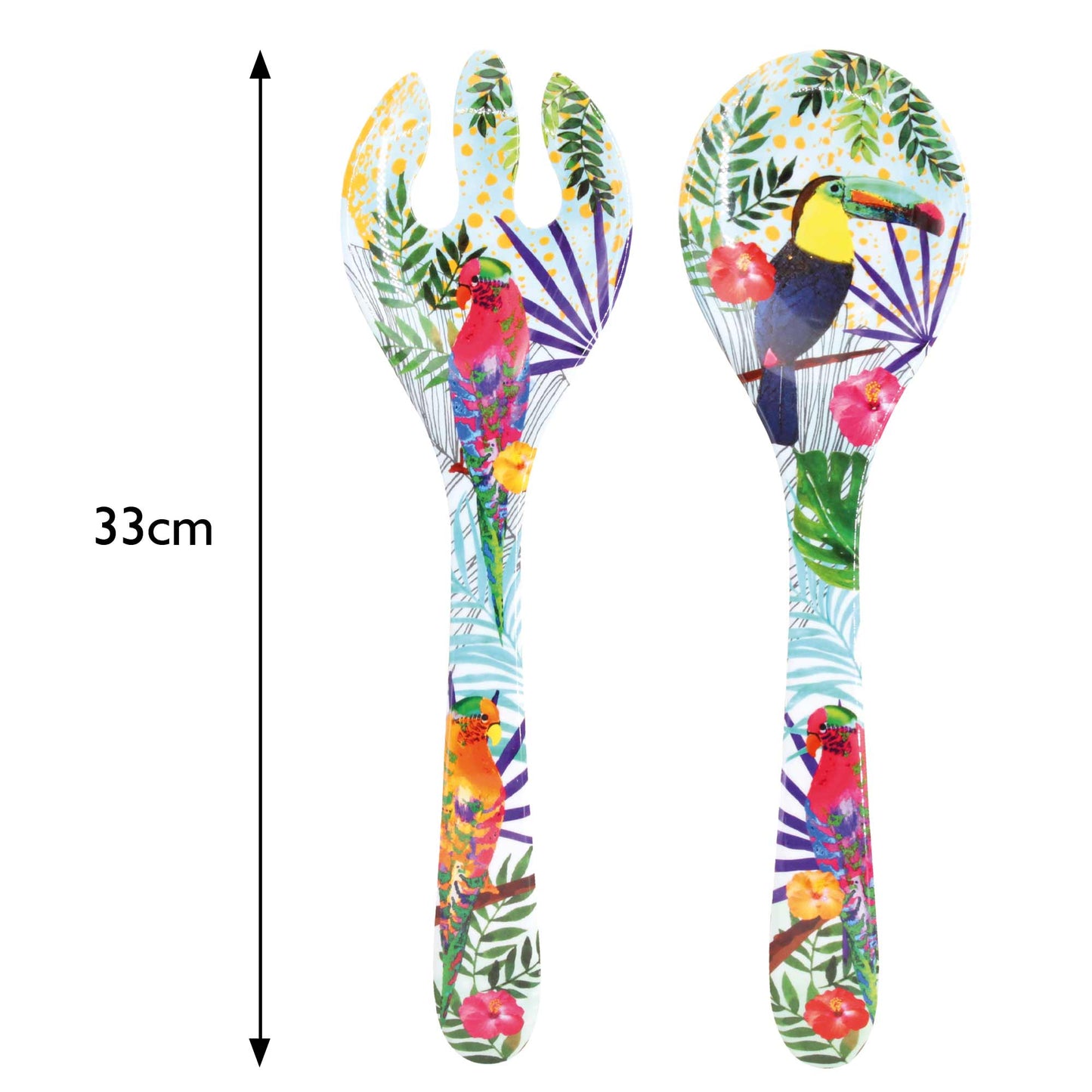 Salad servers in melamine with toucans - 33 cm