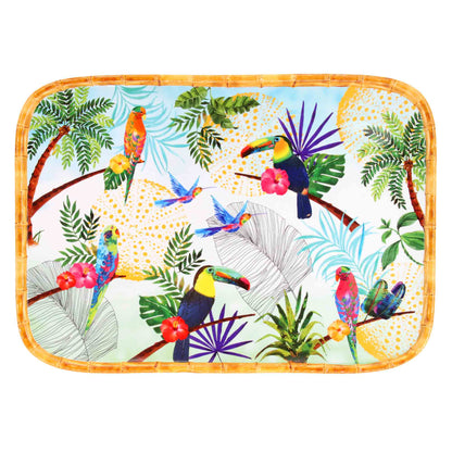 Rectangular tray in melamine with toucans - 45 x 32 cm