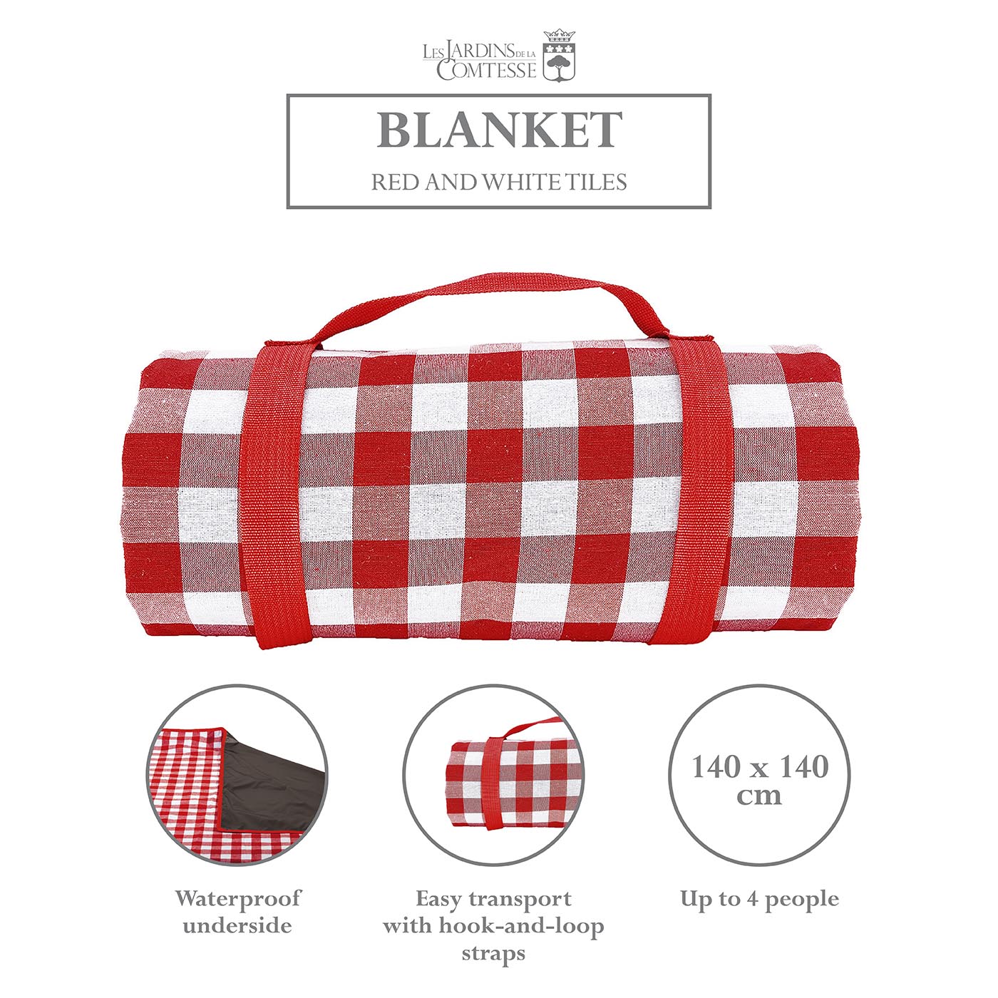 Waterproof picnic blanket red and white