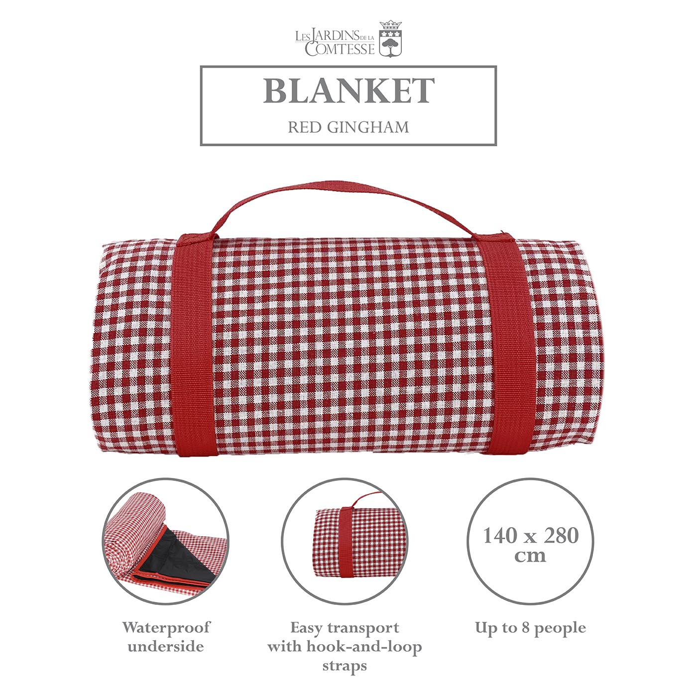 Waterproof picnic blanket red and white gingham XL