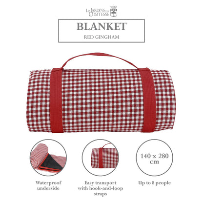 Waterproof picnic blanket red and white gingham XL
