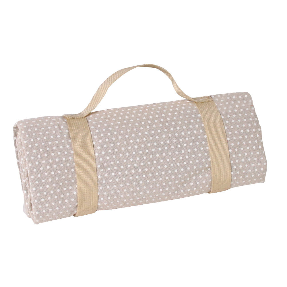 Waterproof picnic blanket beige with white polka dots