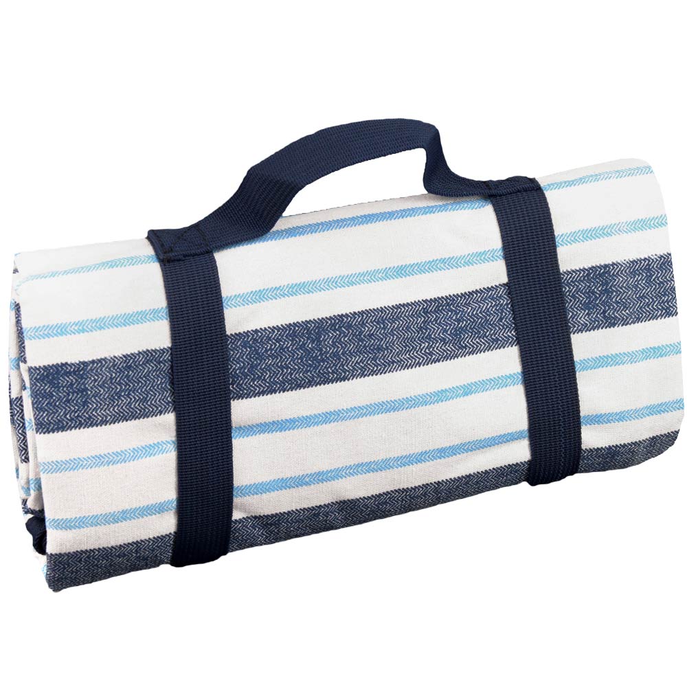 Waterproof picnic blanket blue and white stripes