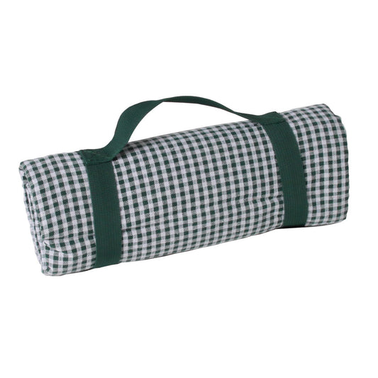 Waterproof picnic blanket dark green and white gingham