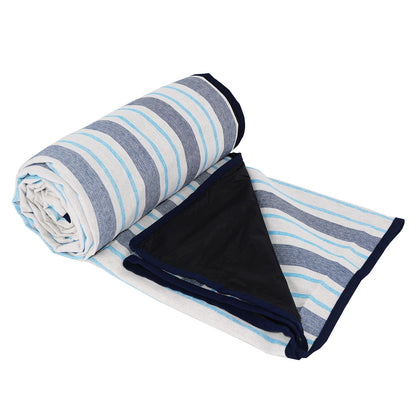 Waterproof picnic blanket blue and white stripes XL