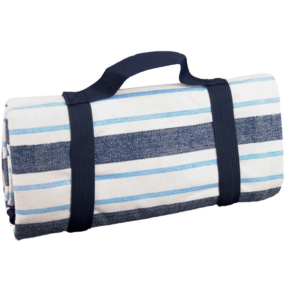 Waterproof picnic blanket blue and white stripes XL