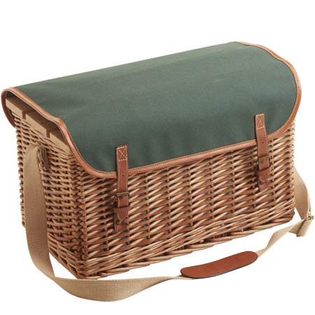 Leather picnic basket with table Saint-Honoré green - 4 person