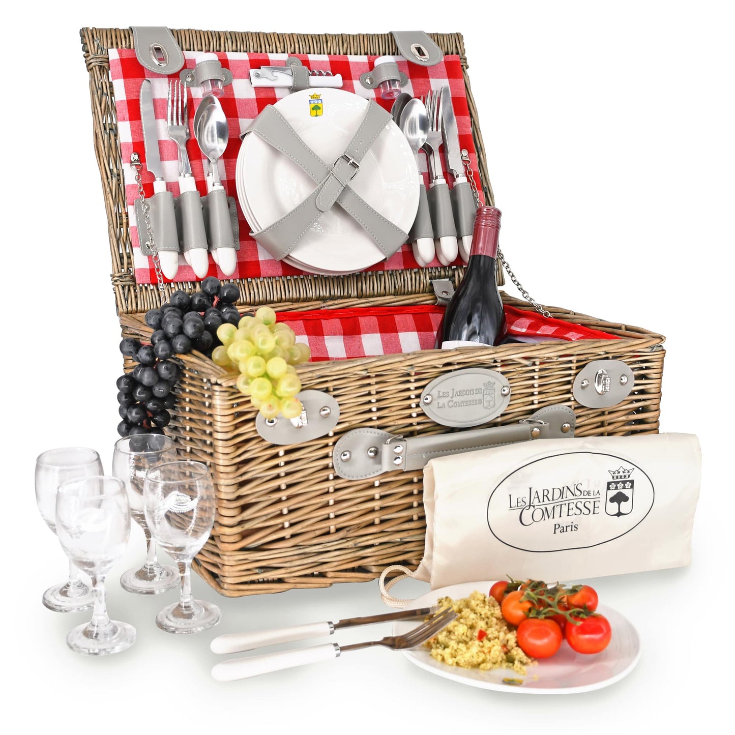Picnic basket Marly red checks - 4 person