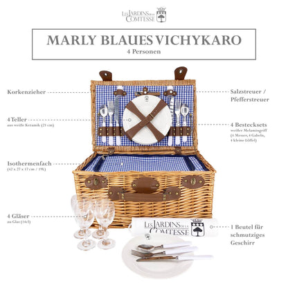 Picnic basket Marly blue checks - 4 person