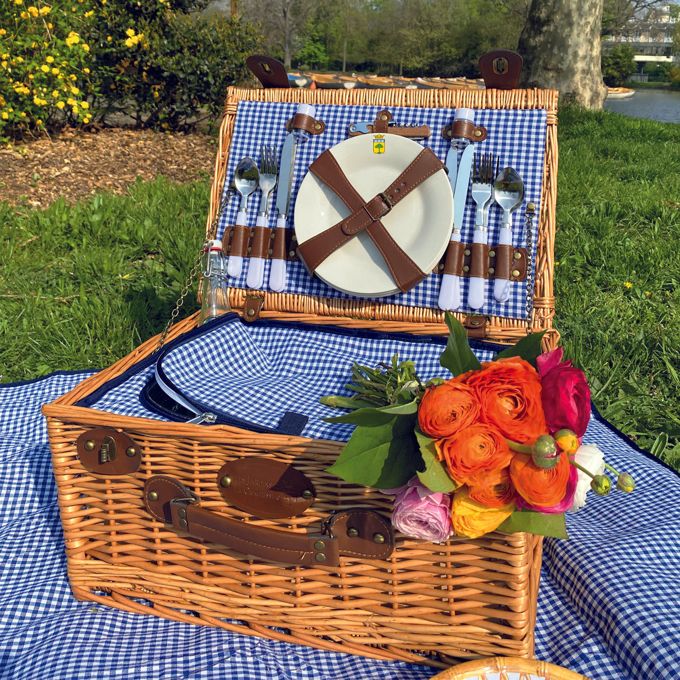 Picnic basket Marly blue checks - 4 person