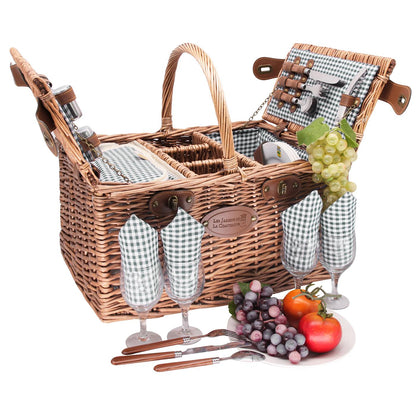 Picnic basket Saint-Germain green gingham - 4 person