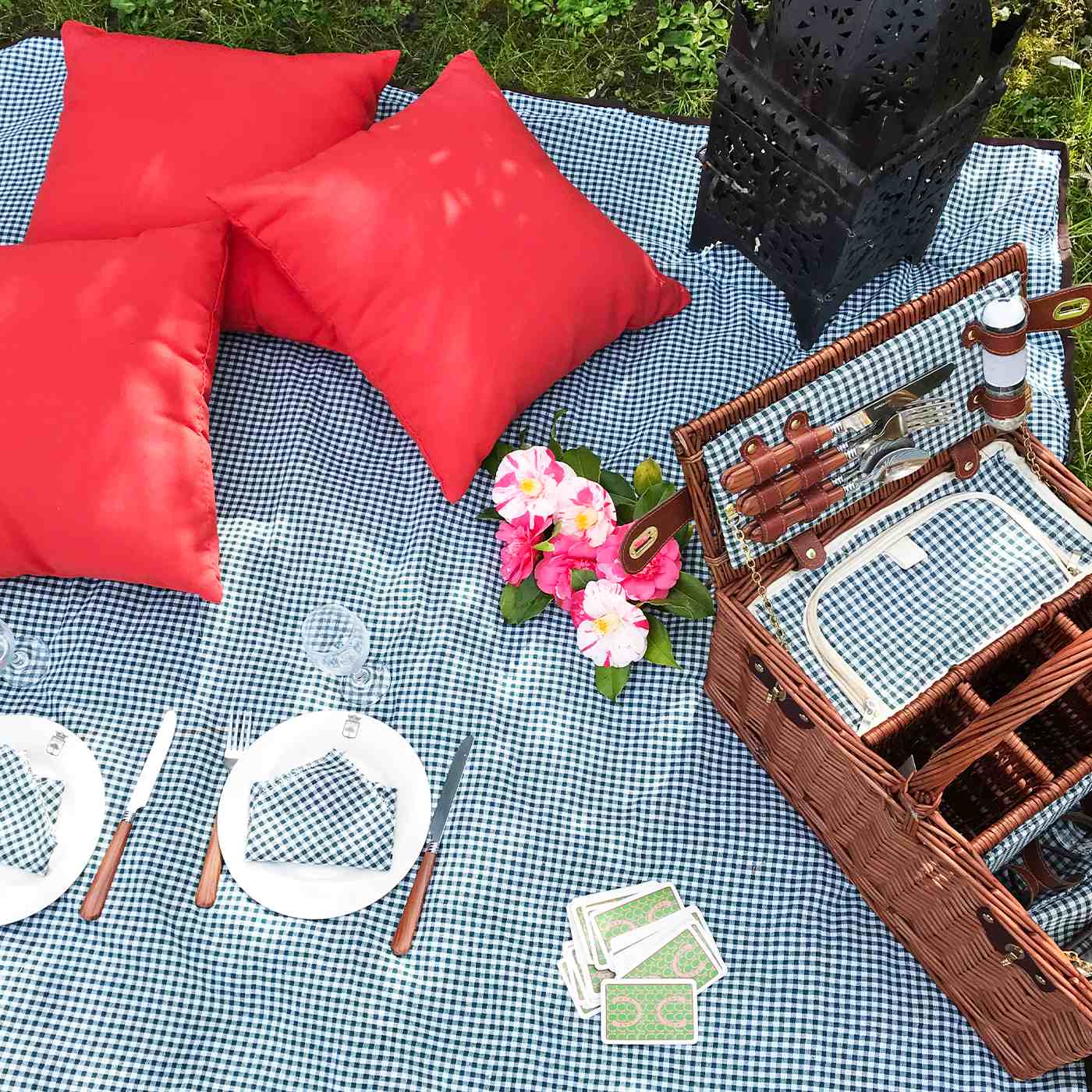 Picnic basket Saint-Germain green gingham - 4 person