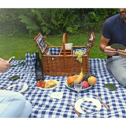 Picnic basket white / blue checked for 4 persons - ‘Saint-Germain’