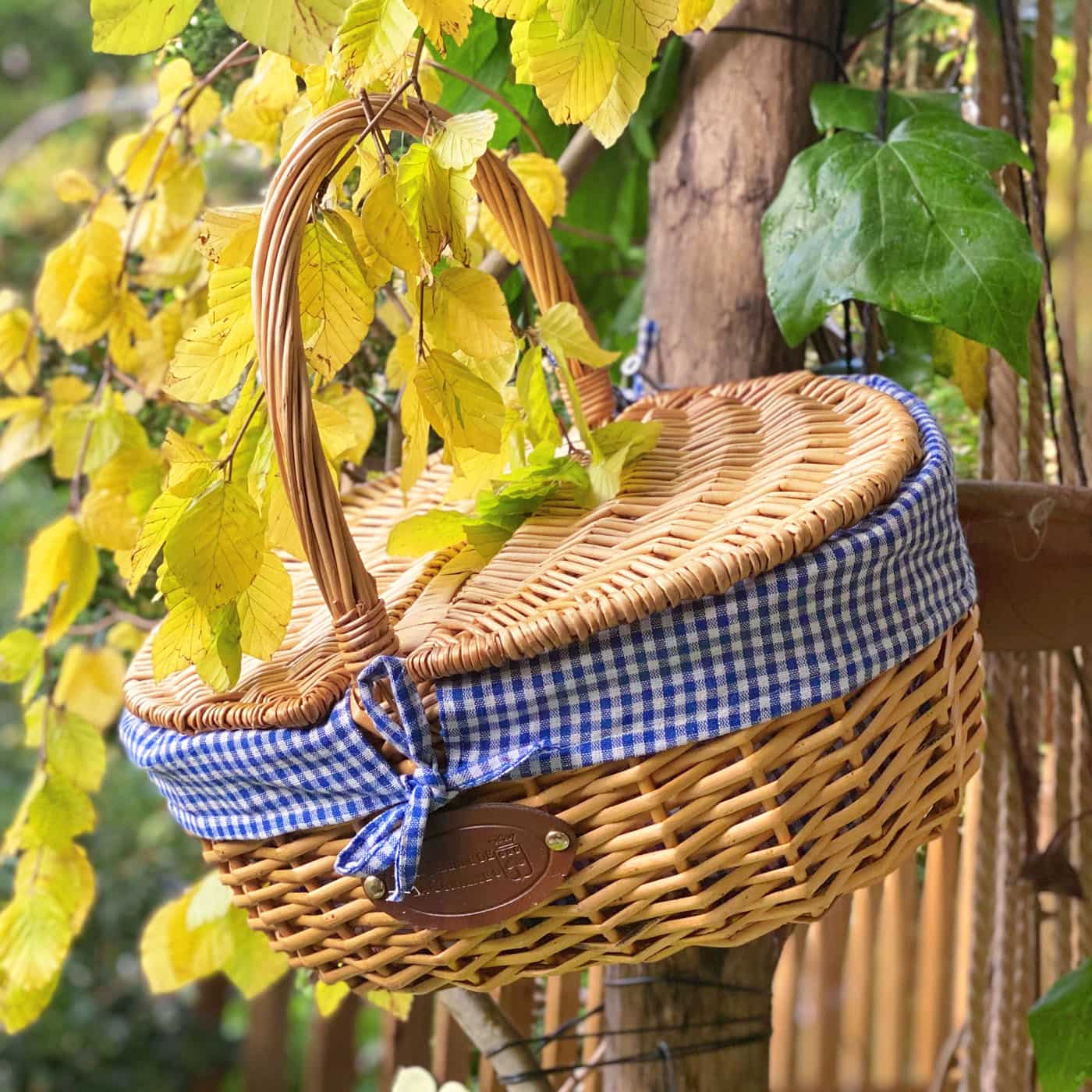 Wicker basket Campagne - Blue gingham